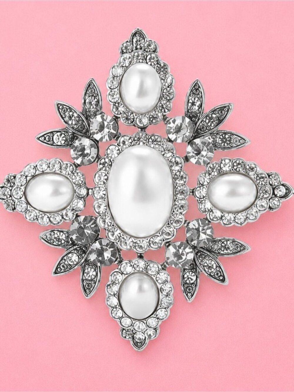 Victorian Pearl Crystal Floral Brooch